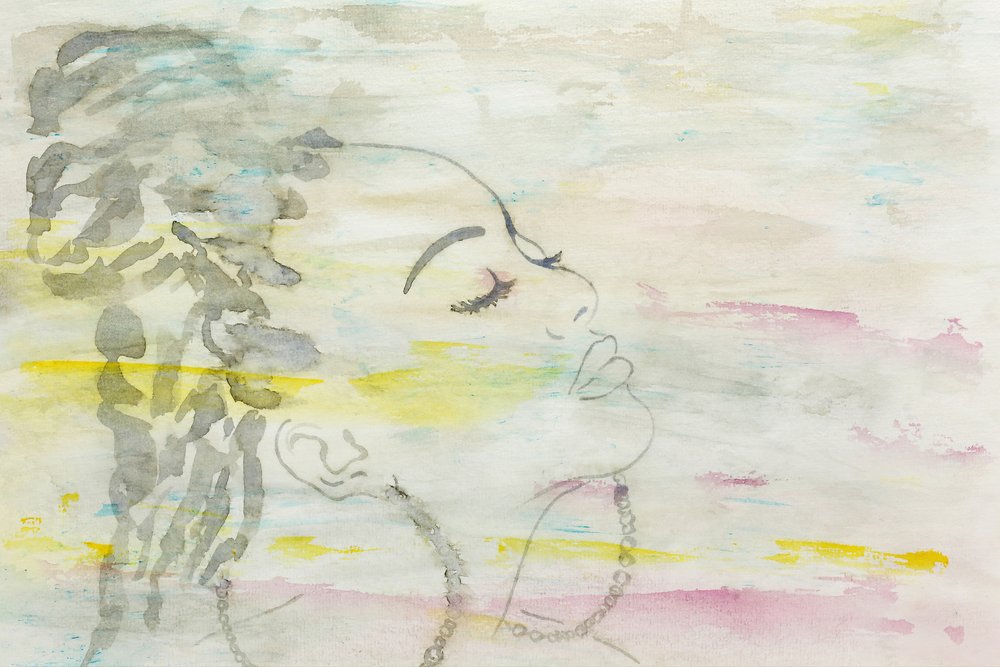 Dromerige vrouw in aquarel door Natalie Bruns