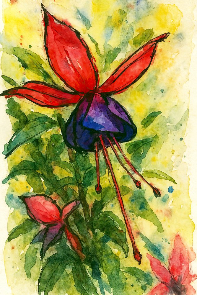 Fuchsia-bloesem in aquarel door Natalie Bruns
