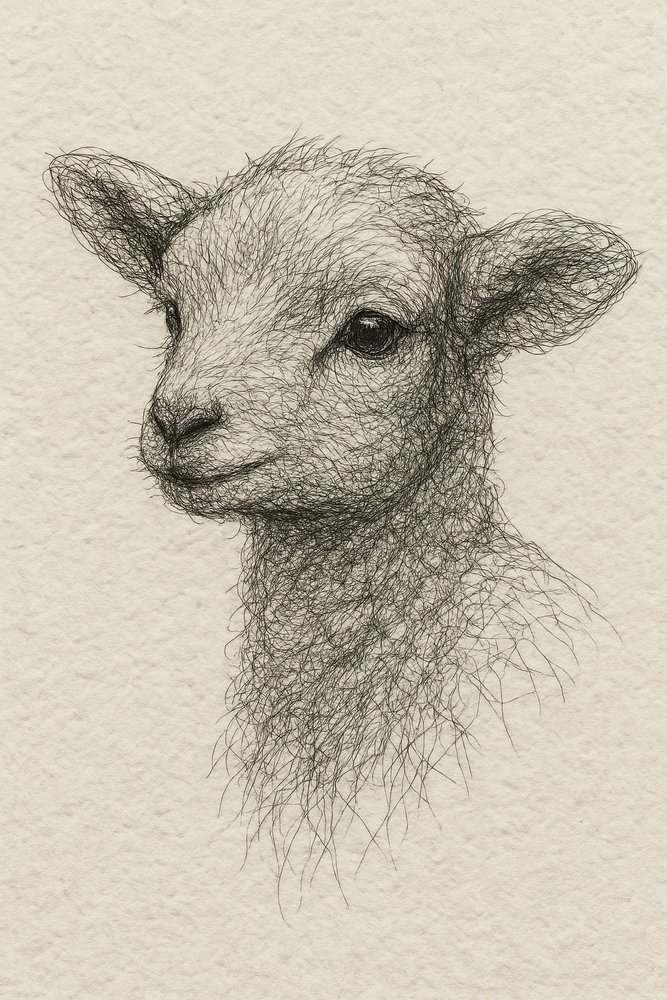 Tekening van een lief lammetje door Natalie Bruns