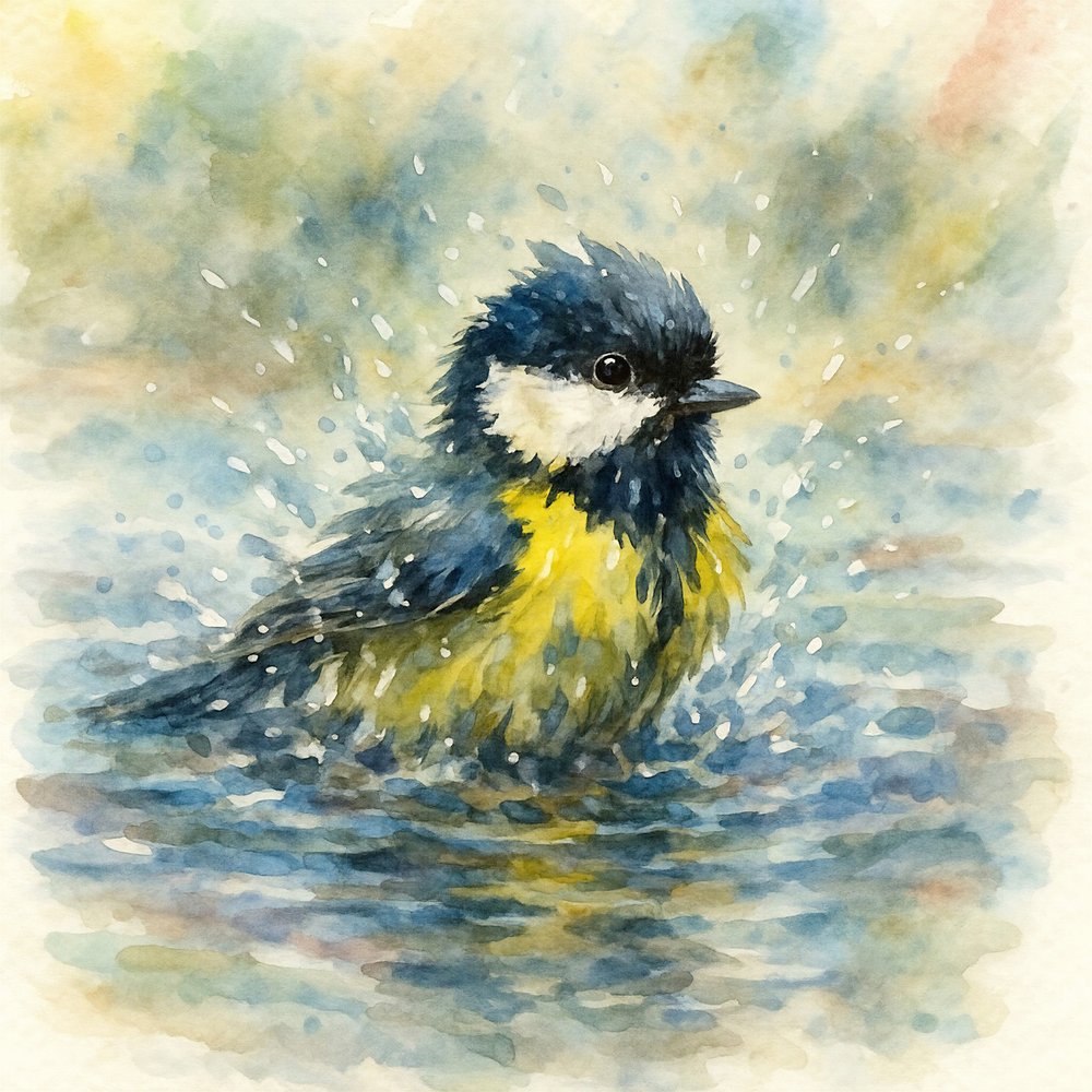 Spetterende pimpelmees - aquarel door Natalie Bruns