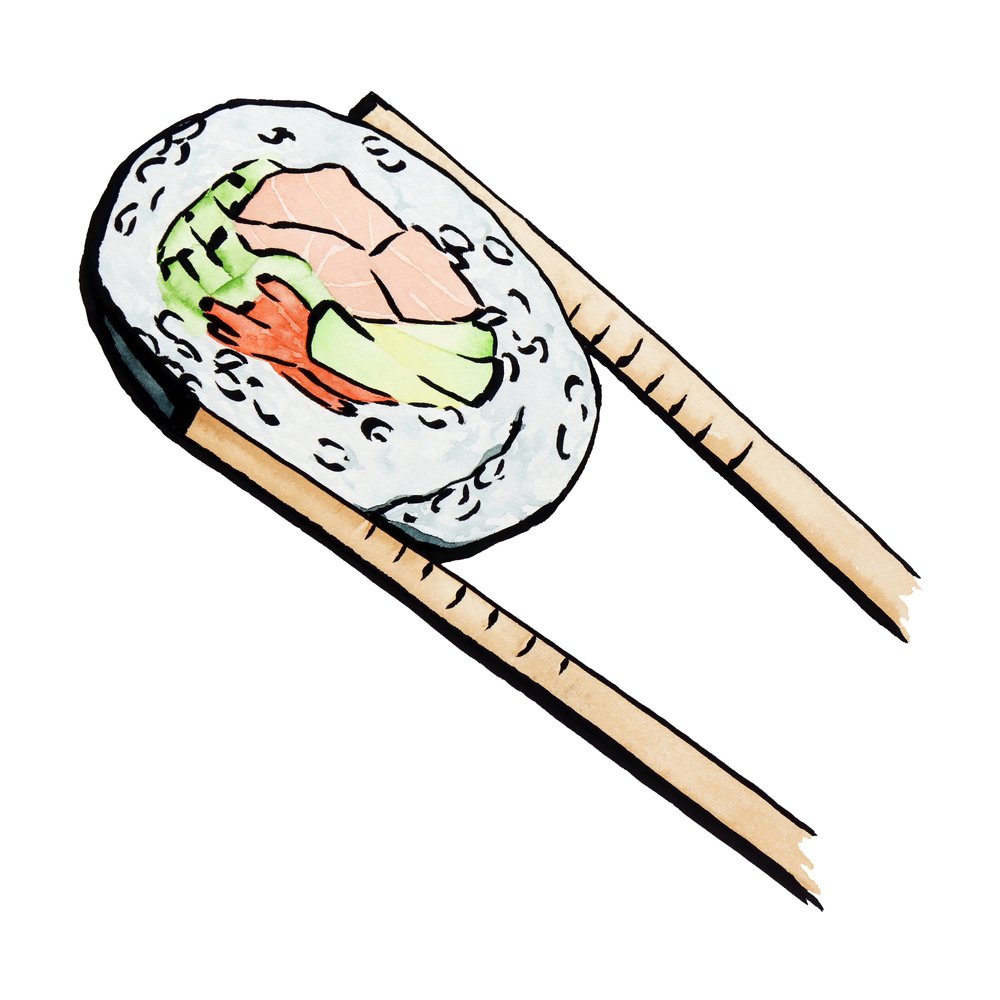 Sushirol met eetstokjes door Natalie Bruns