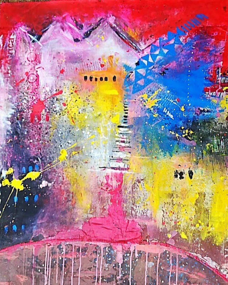 Levendige stedelijke abstracte kunst door Nico Phooko