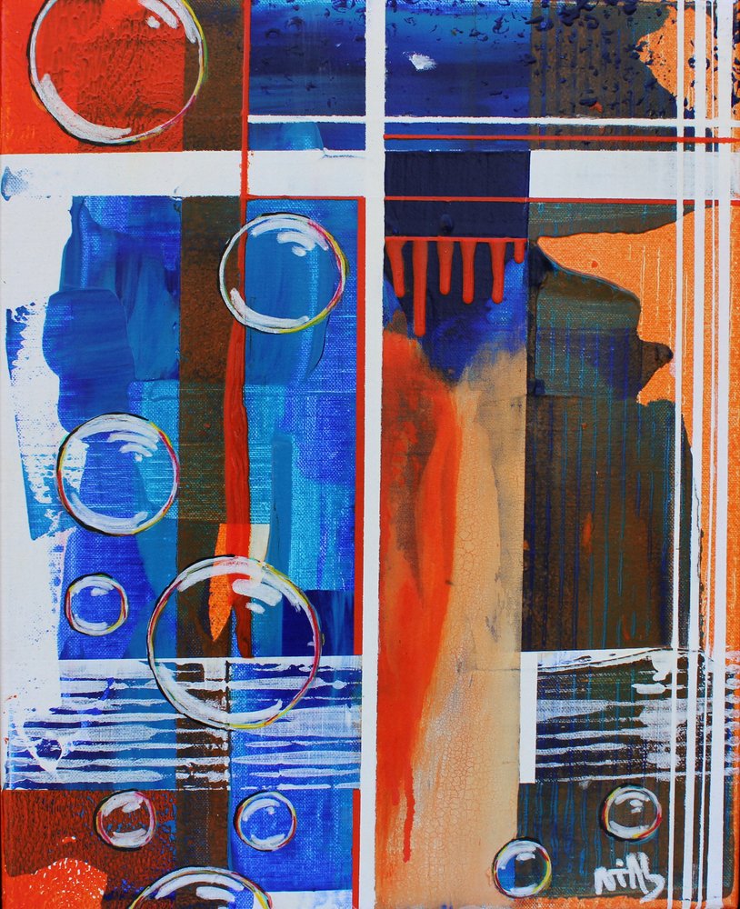 Abstracte blauw-oranje bubbels door Nicolas Alsterdal