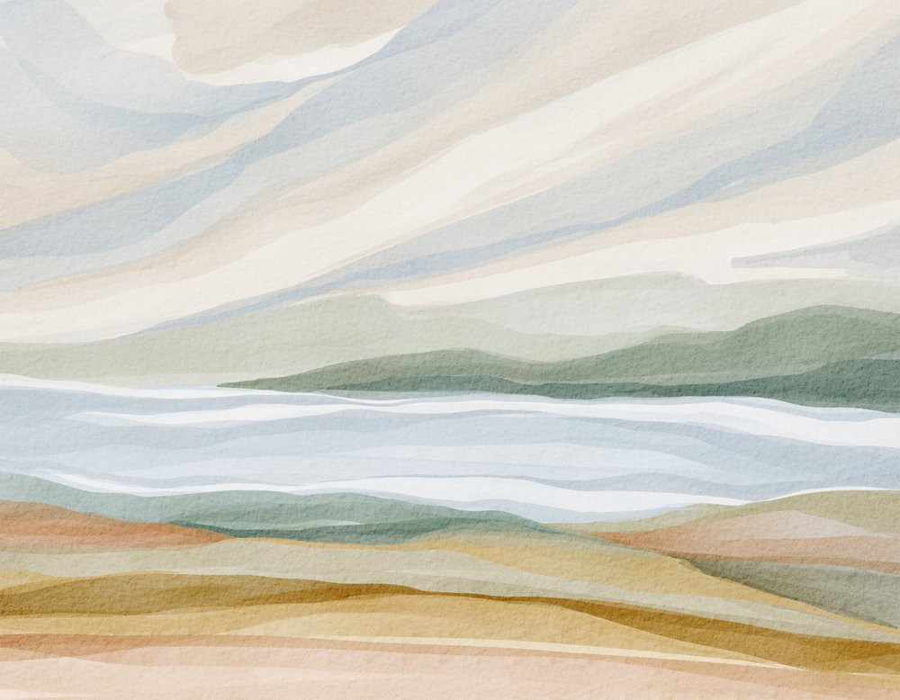 Rustig landschap in aquarel door Nikita Jariwala