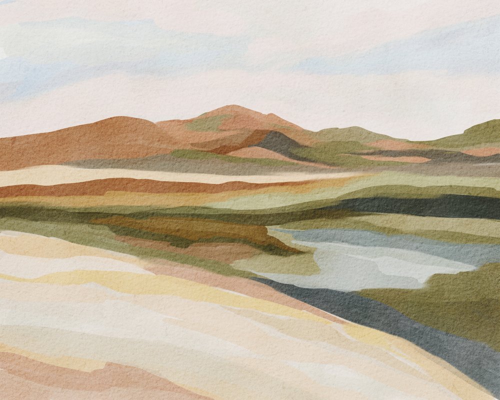 Rustig landschap in aquarel door Nikita Jariwala