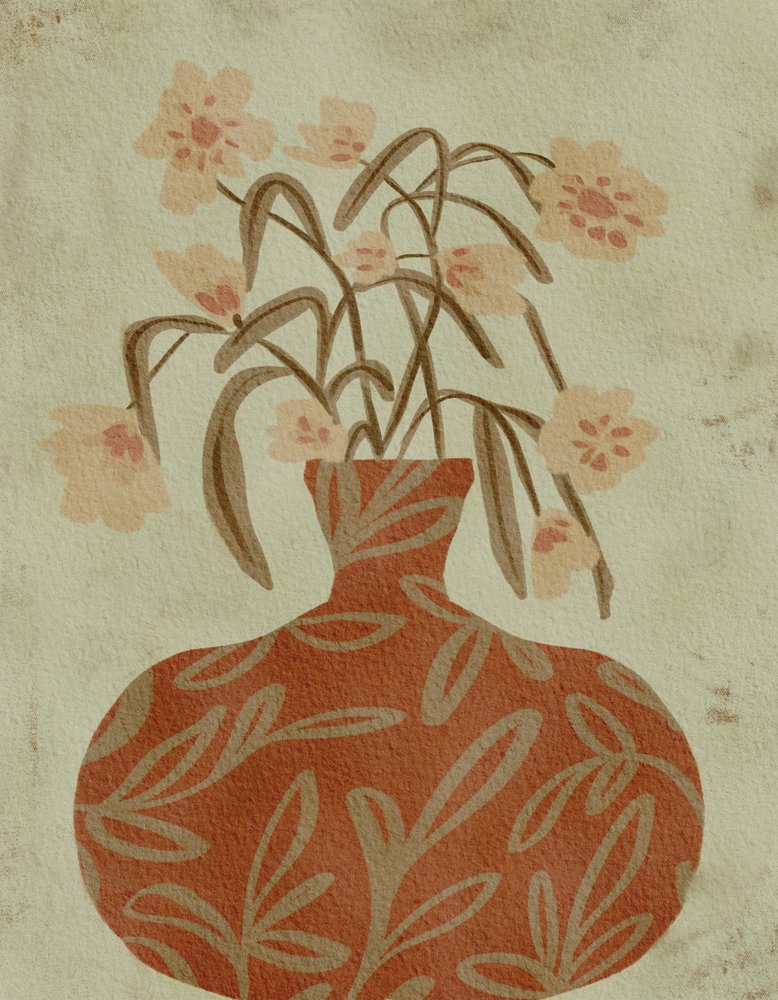 Terracotta vaas met bloesems door Nikita Jariwala