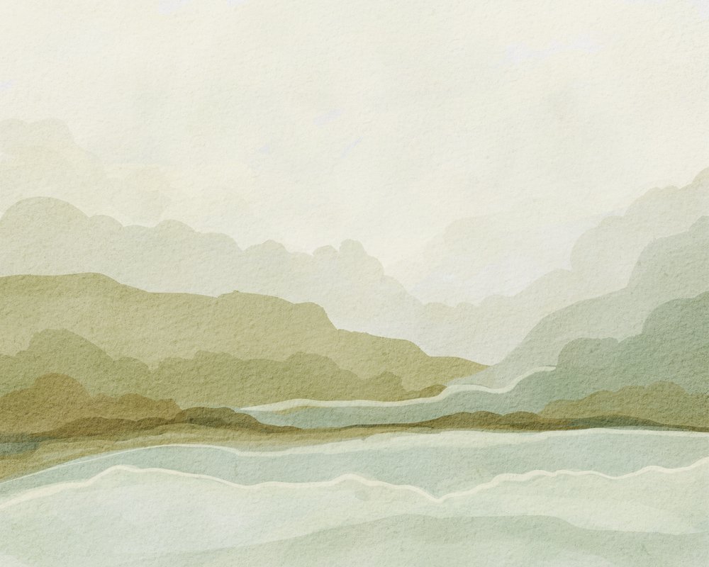 Aquarel: Berg en vallei door Nikita Jariwala