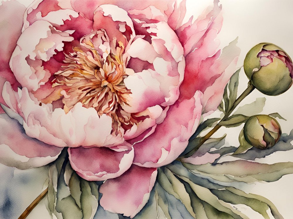 Roze pioenroos in aquarel door Ohkimiko