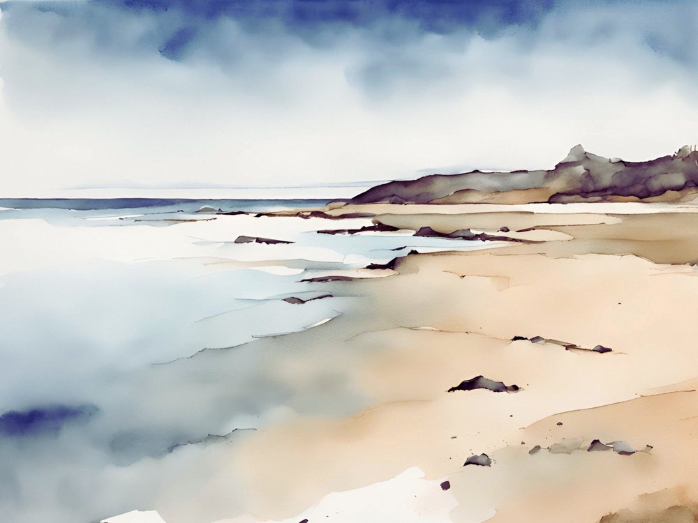 Rustige kustlandschap in aquarel door Ohkimiko