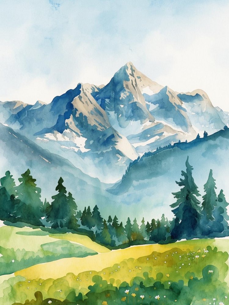 Rustige bergen in aquarel door Ohkimiko