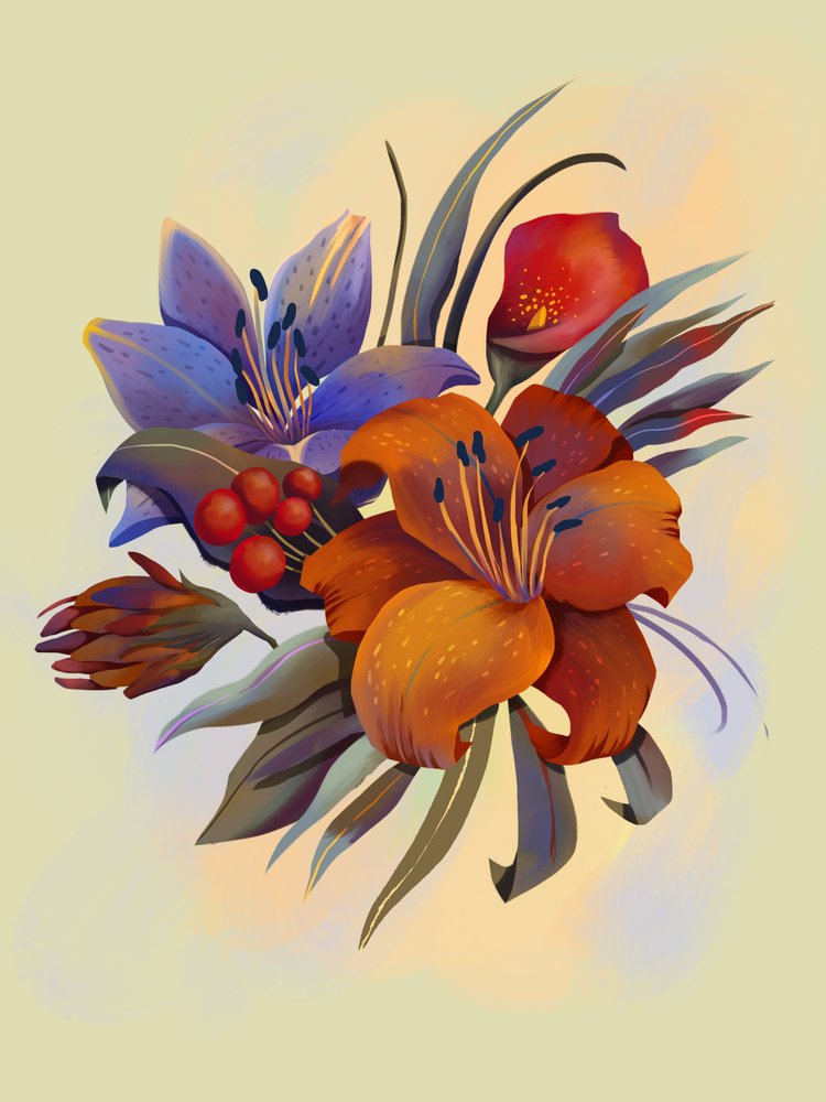 Levendig bloemenboeket door Olga Skomorokhova