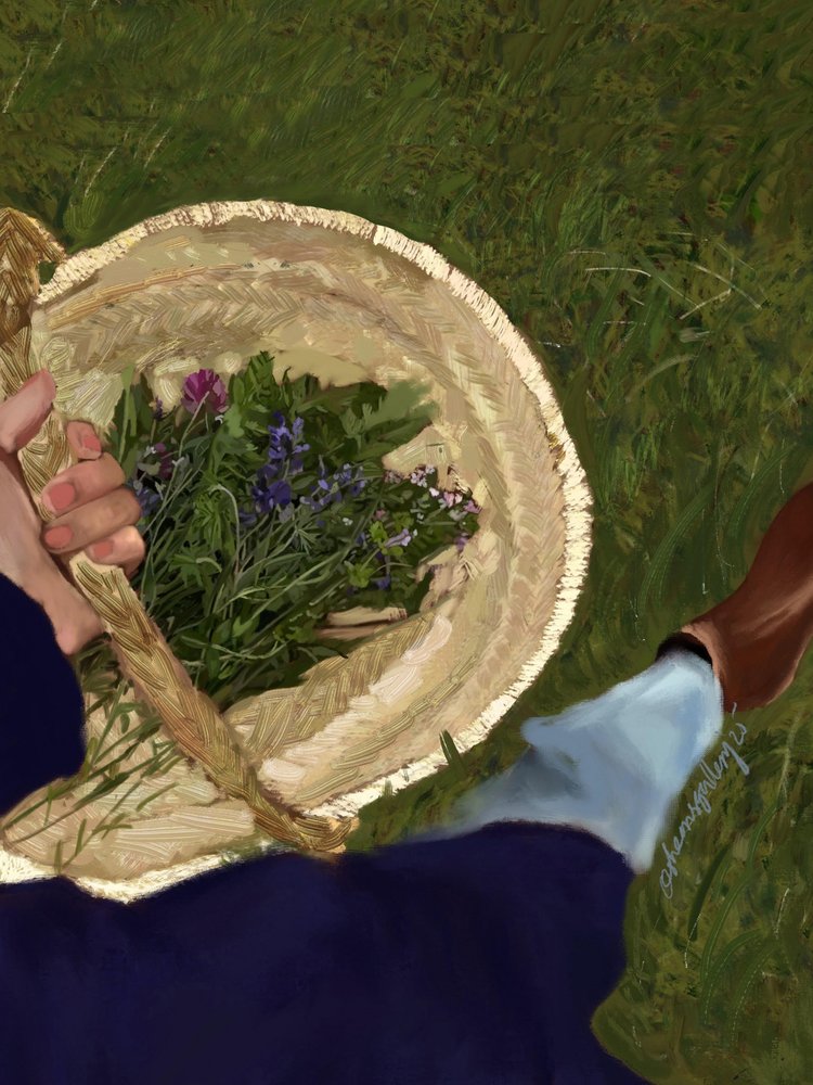 Mand met wilde bloemen door Osheensgallery