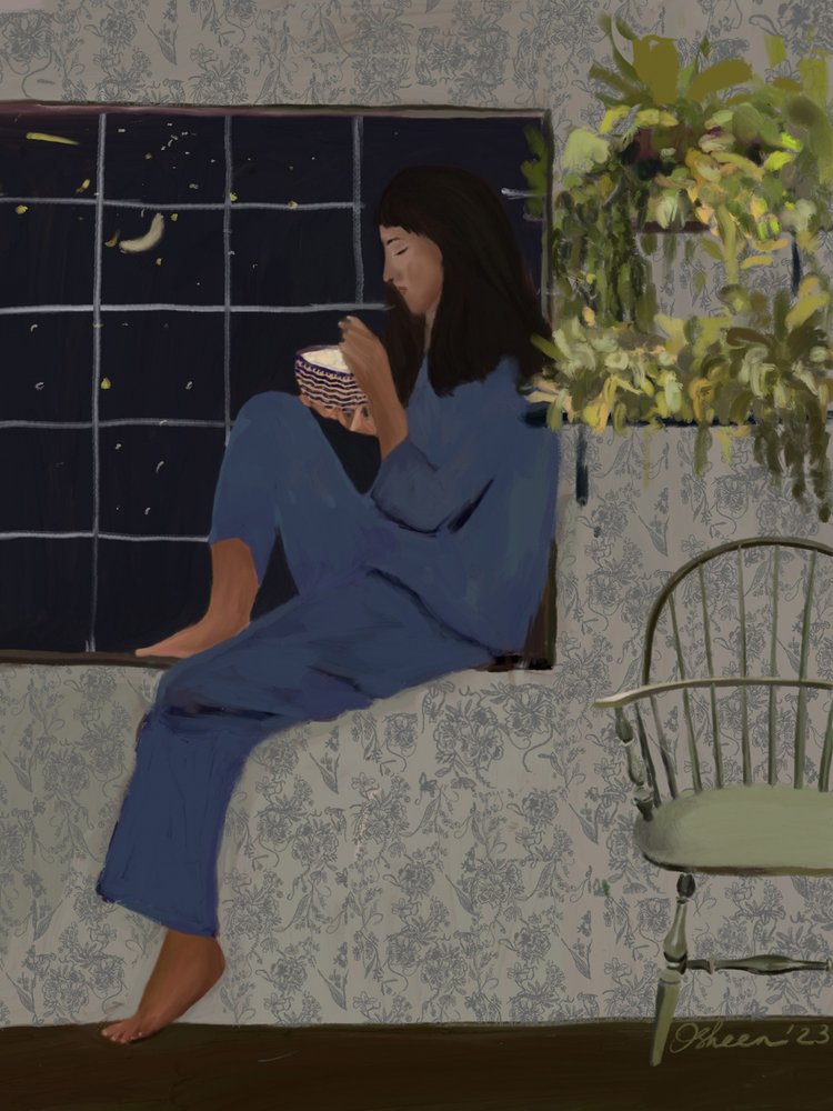 Maaltijd bij het maanverlichte raam door Osheensgallery