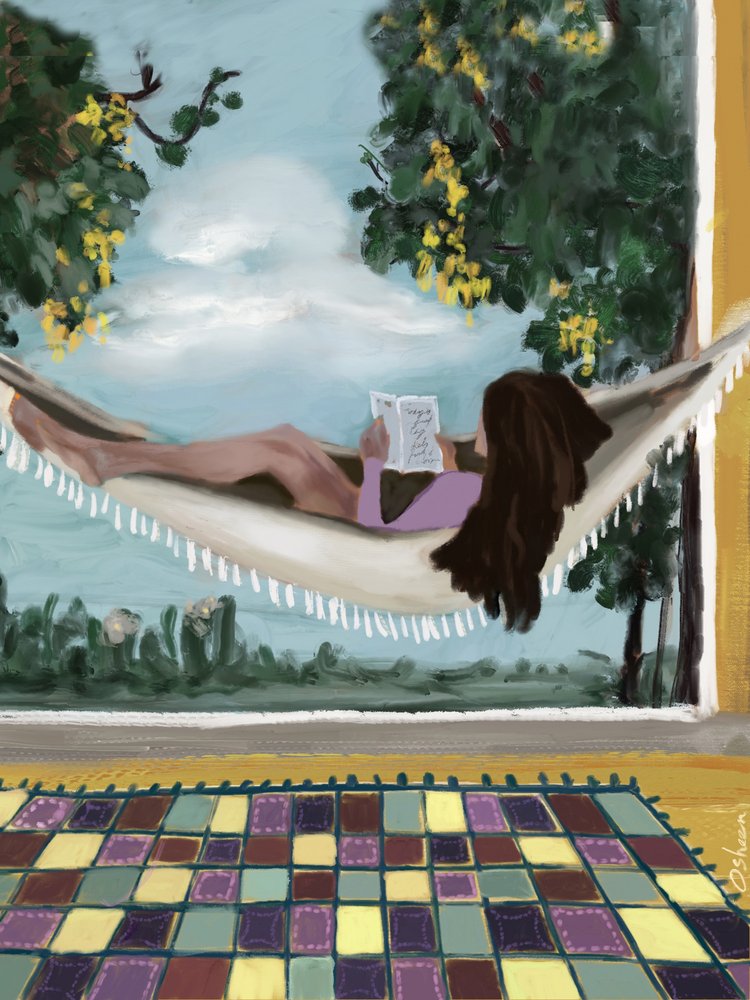 Vredig lezen in de buitenlucht door Osheensgallery