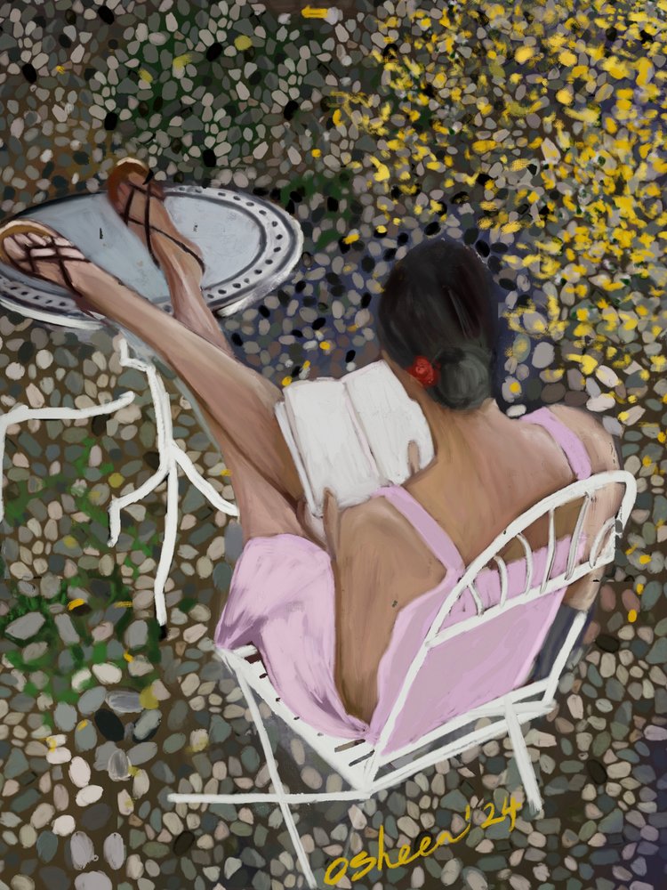 Vredig lezen op het terras door Osheensgallery