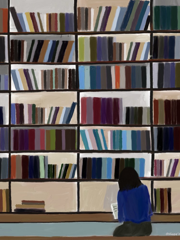 Rustig lezen in de bibliotheek door Osheensgallery