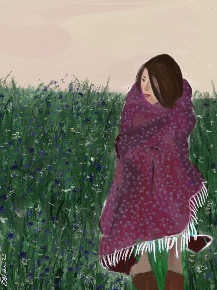 Ingewikkelde vrouw in een veld met wilde bloemen door Osheensgallery