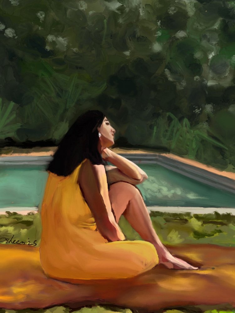Sereniteit in gele jurk door Osheensgallery