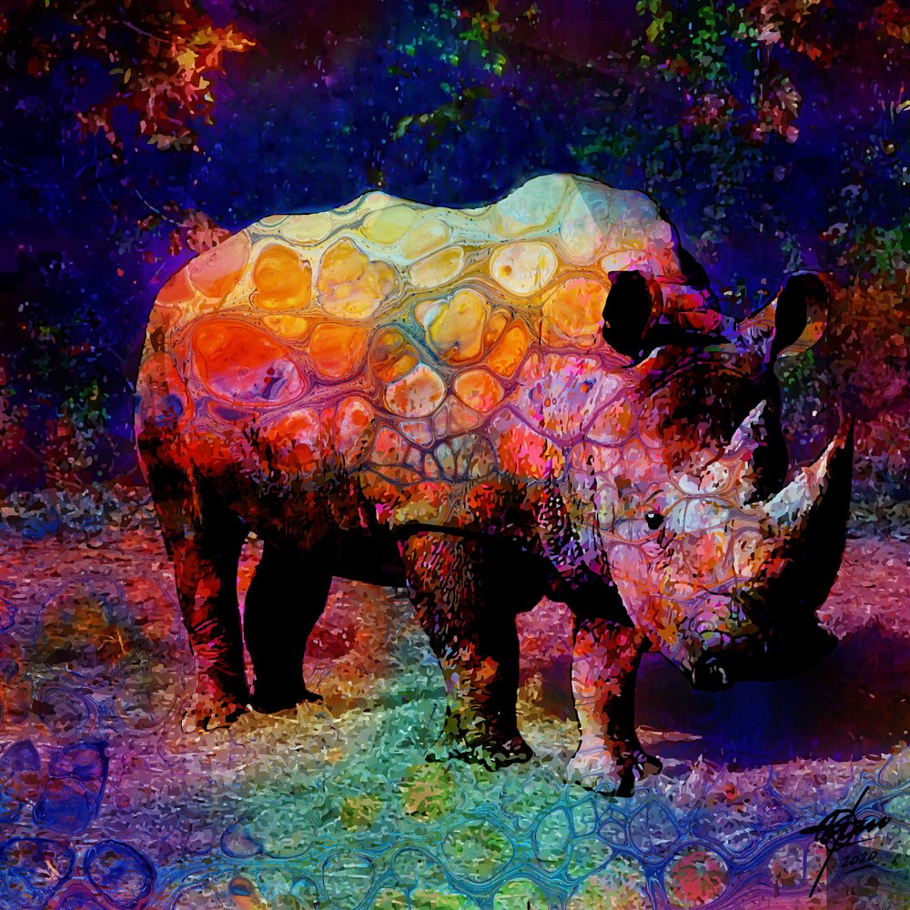 Levendige psychedelische neushoorn door Osvaldo Russo