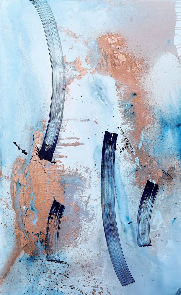 Vloeibaar blauw koper, abstract door Poonam Choudhary