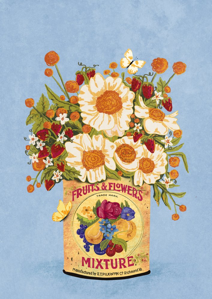 Bloemen in een vintage theeblik door Raissa Oltmanns
