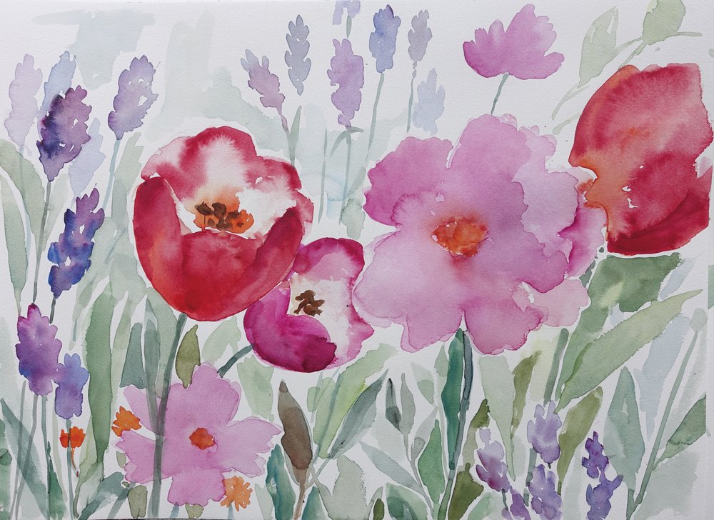 Bloeiende aquareltuin door Renate Holzner