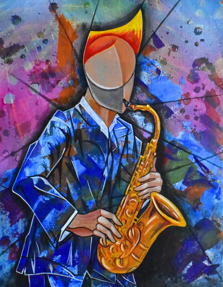 Abstracte jazzsaxofonist door Ricardo Maya