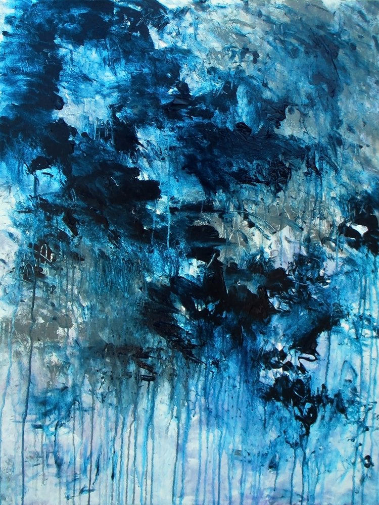 Dynamisch blauw abstract door Ron Halfant