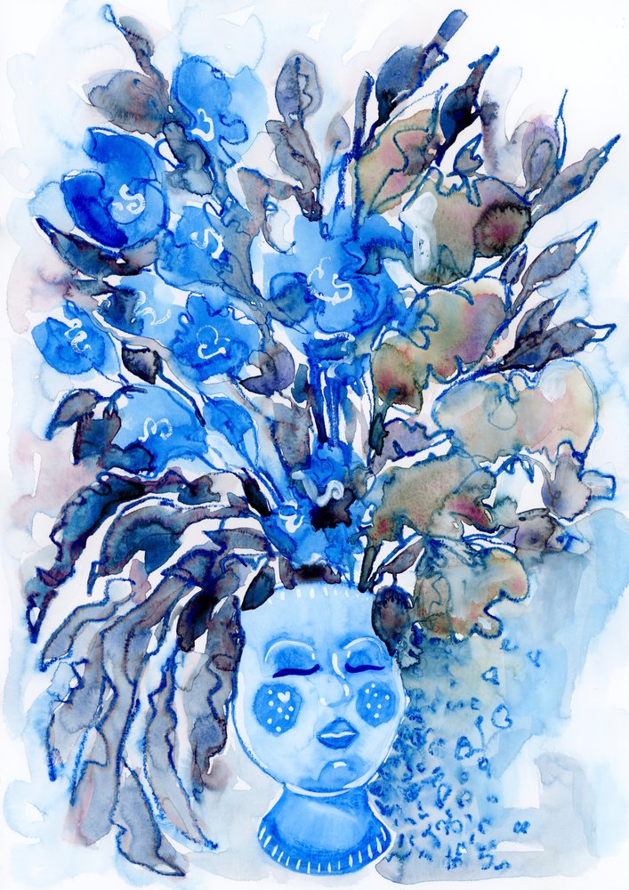 Speelse blauwe bloemenkrans door Rosana Laiz Blursbyai
