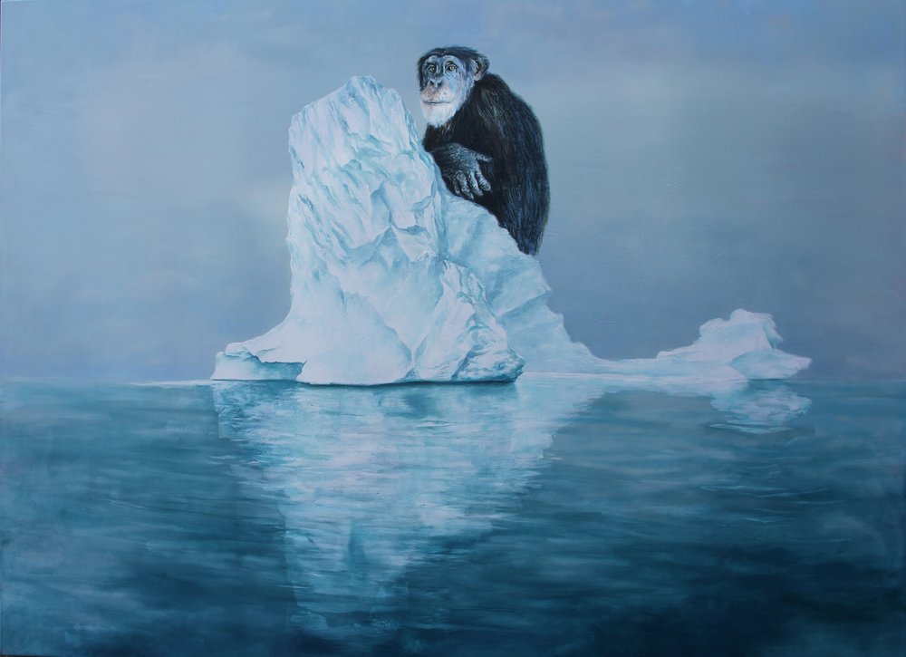 Chimpansee op een ijsberg door Rudolf Kosow