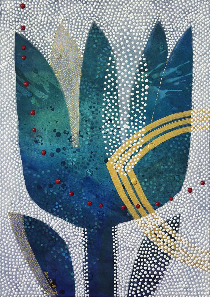 Abstracte blauwgroene bloem door SAN STARLING