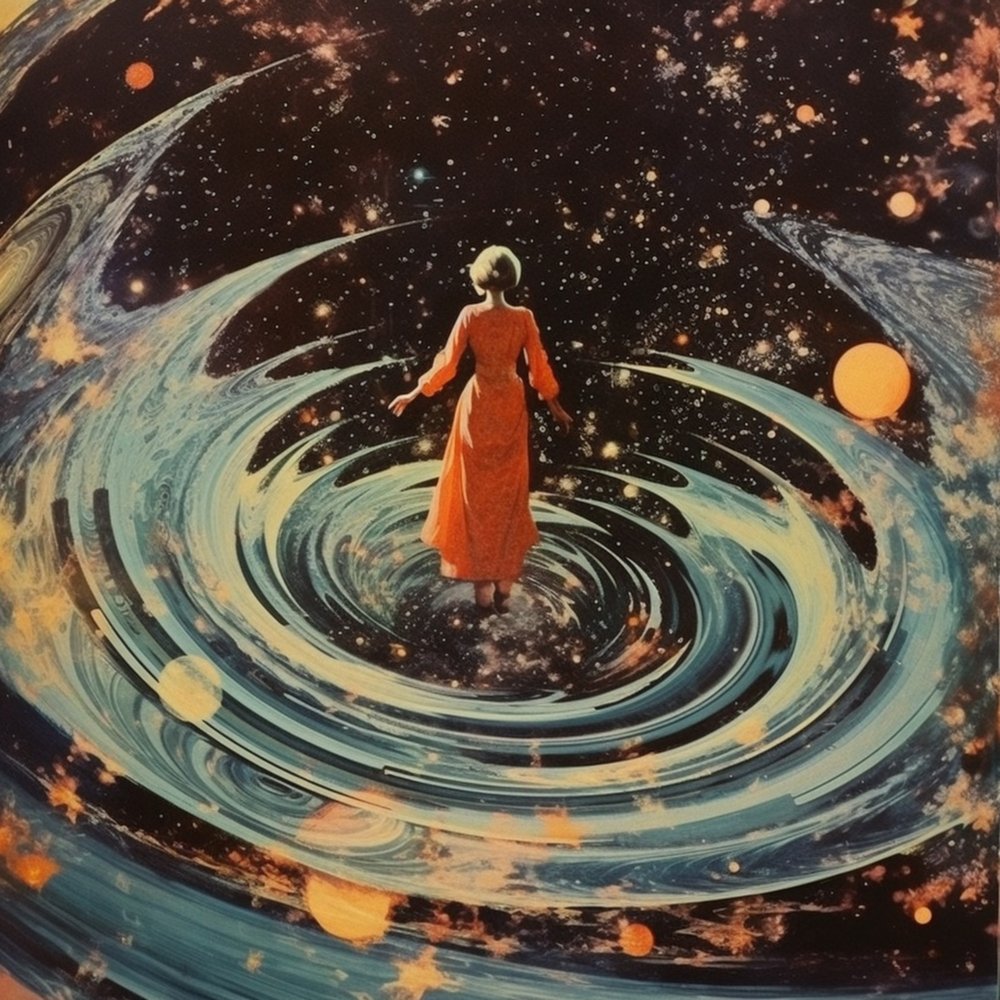 Vrouw in een kosmische werveling door Samantha Hearn