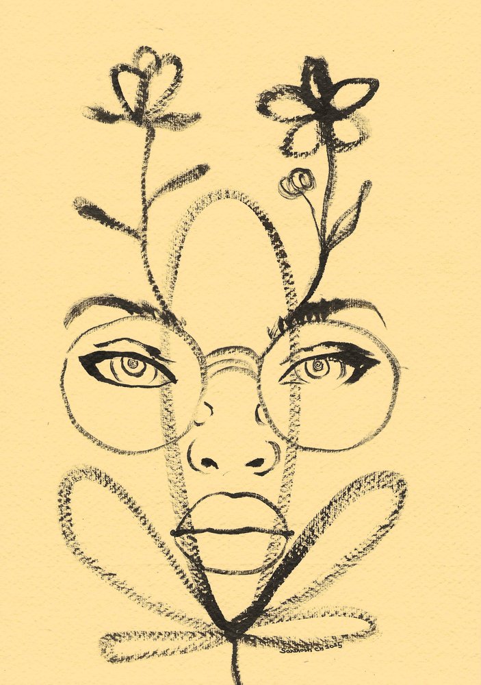 Tekening van een bloemenportret door Santhosh ch