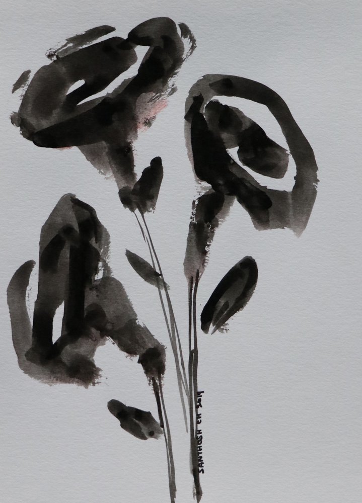 Minimalistische inktbloemen door Santhosh ch