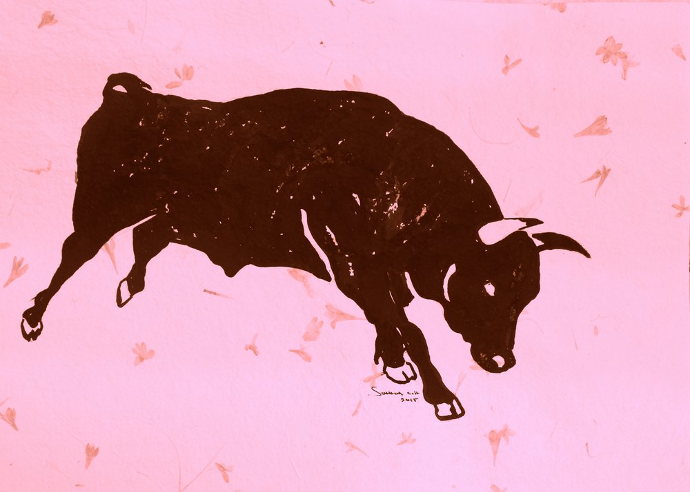 Roze aanvallende stier door Santhosh ch