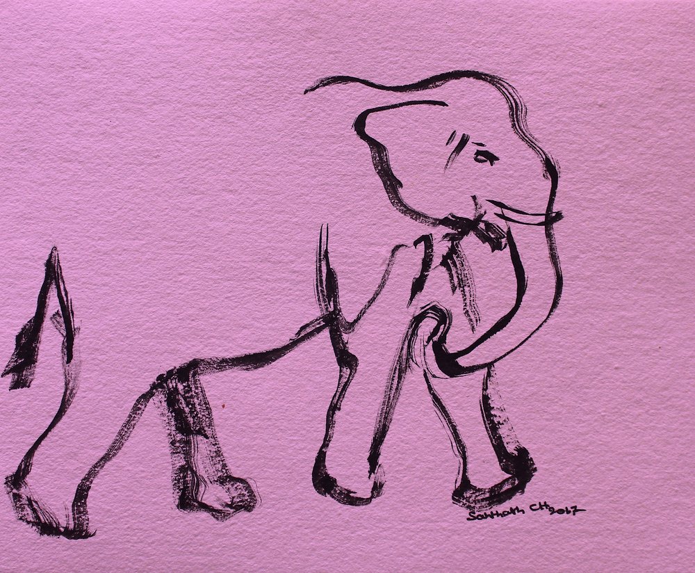 Tekening van een roze olifant door Santhosh ch