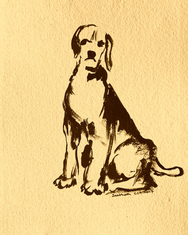 Zittende hond in inkt door Santhosh ch