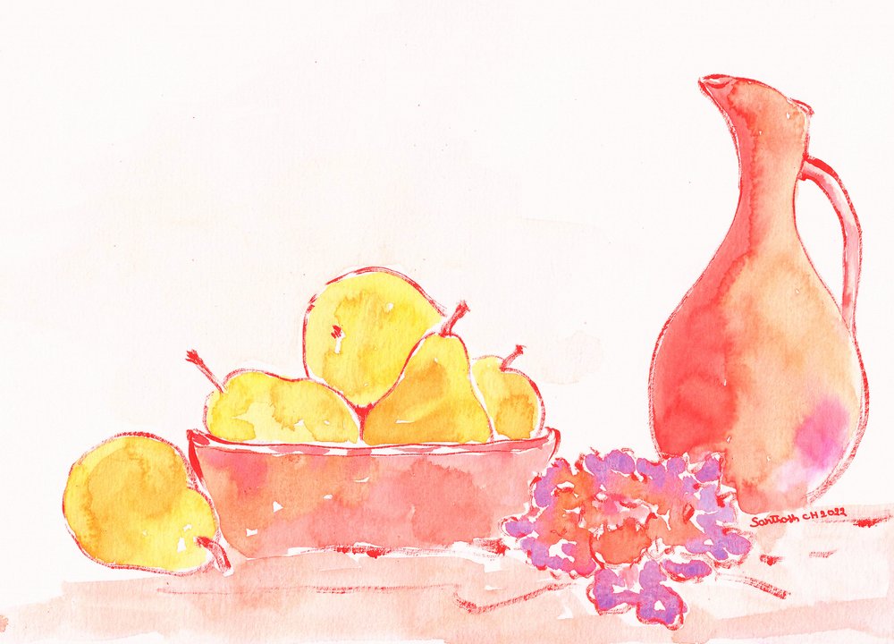 Aquarel: peren en een kan door Santhosh ch