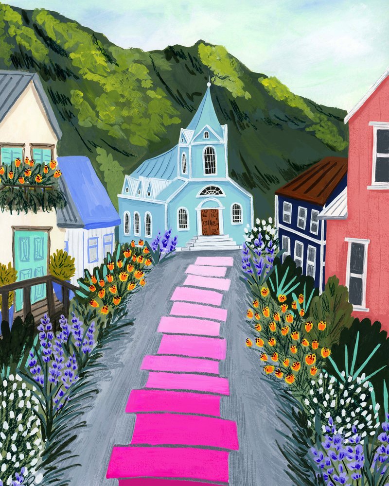 Blue Church Village door Sarah Gesek