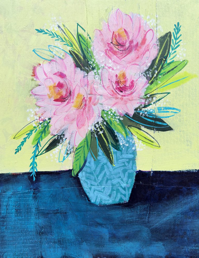Abstract roze bloemboeket door Shelley Hampe