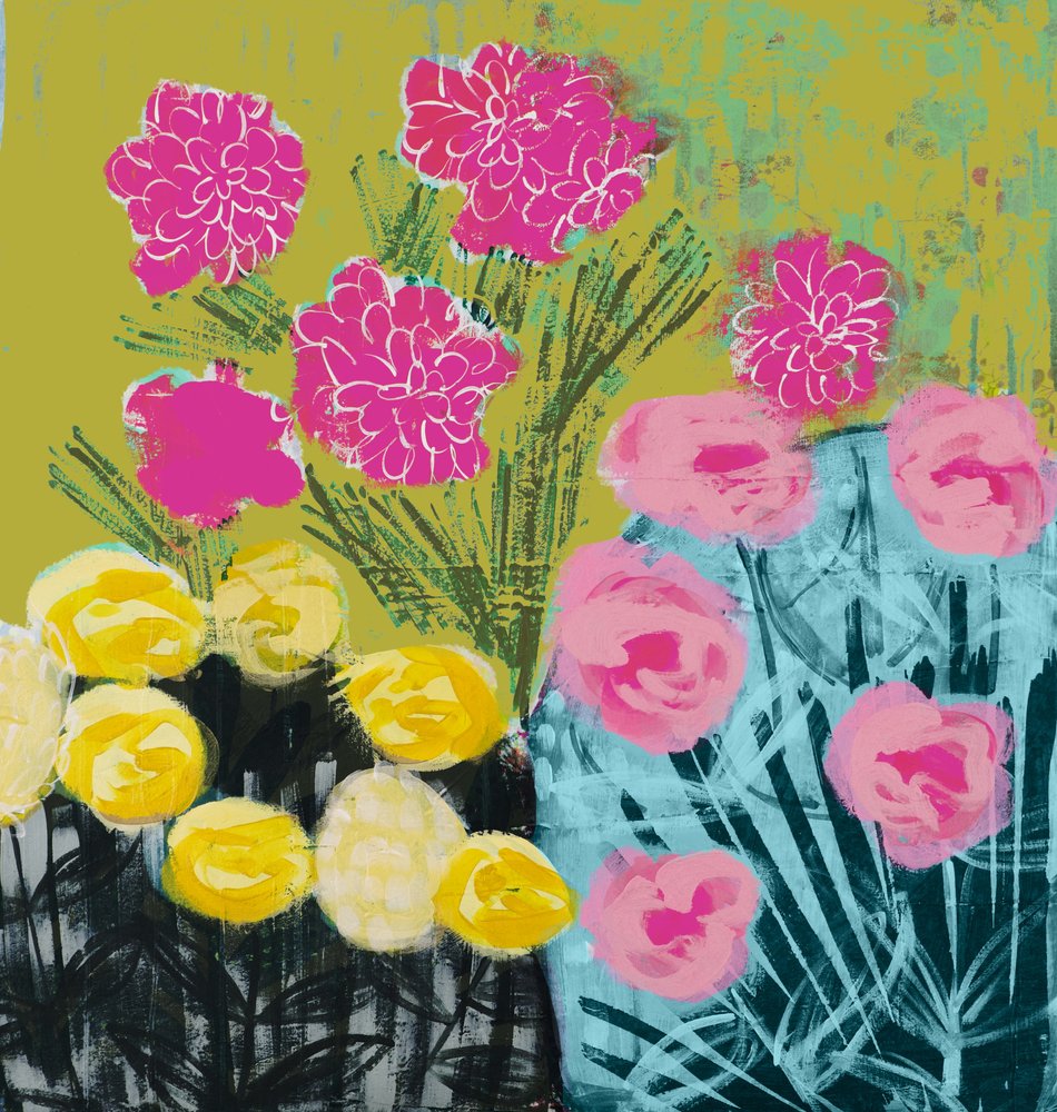 Levendige abstracte bloemen door Shelley Hampe