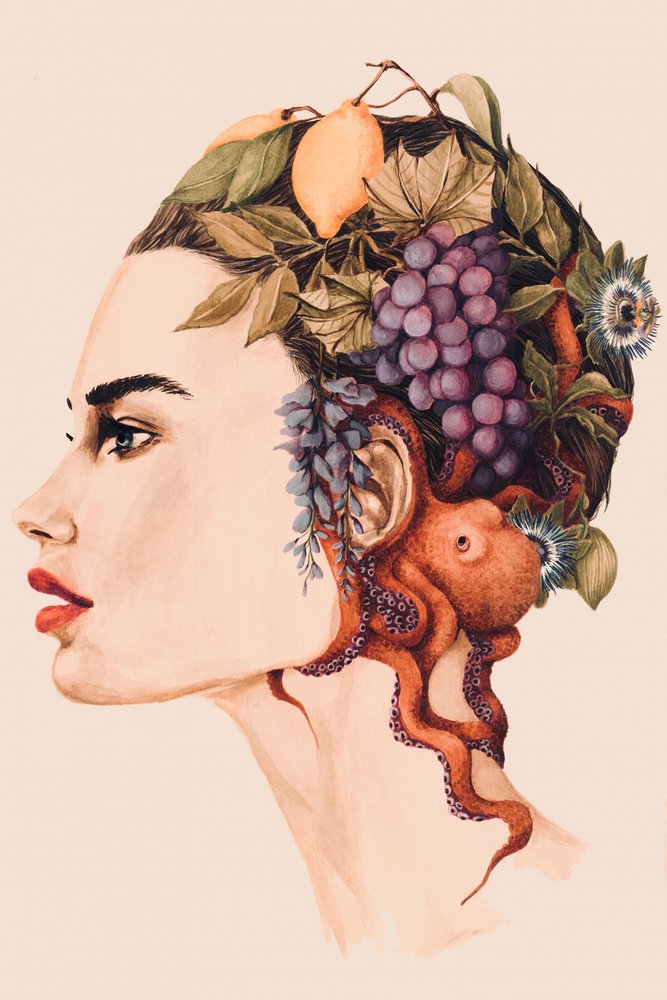 Surrealistisch portret van een vrouwelijke octopus door Sophia Novosel