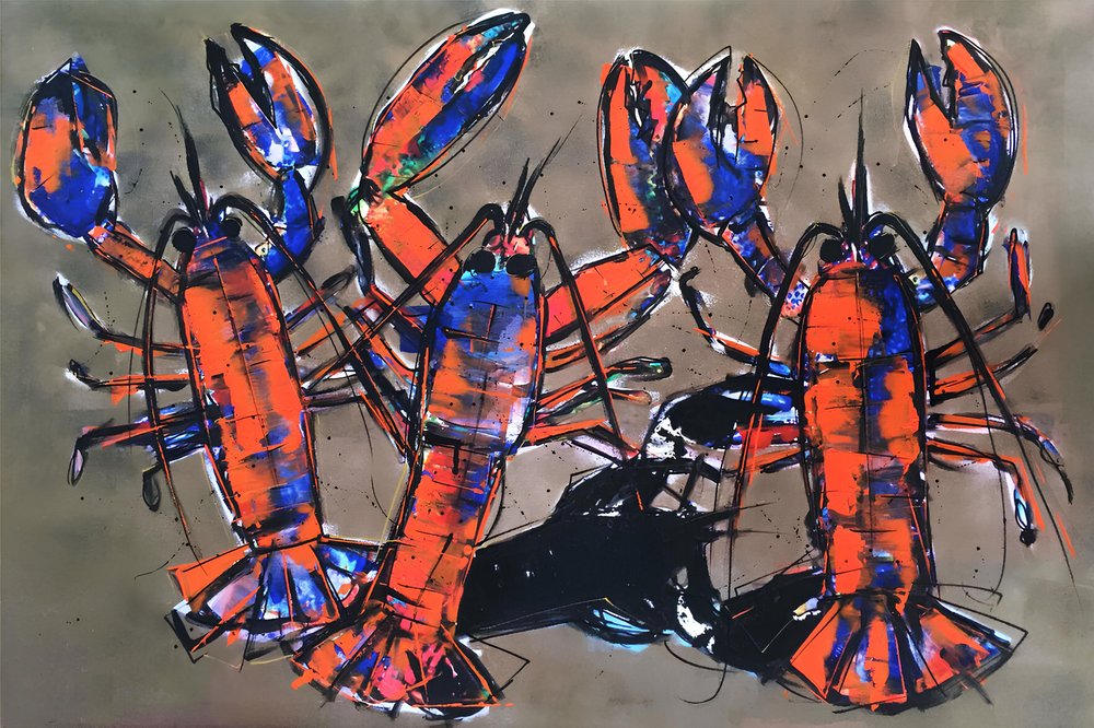 Schilderij met kleurrijke kreeften door Stefan Bammert