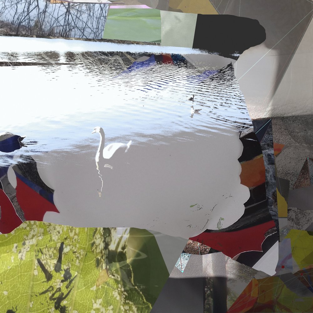 Abstracte collage ‘Witte zwaan’ door Stefan Fransson