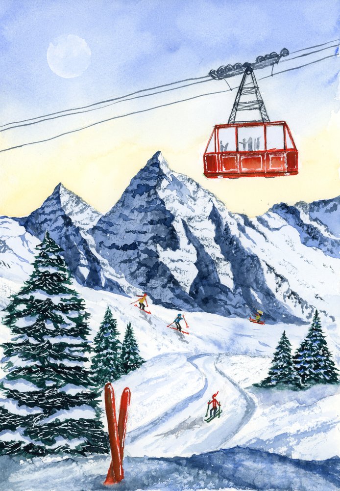 Skiën in de winterbergen door Suchi Deb