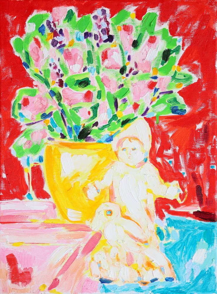 Kleurrijke bloemen en een pop door Tamara Jare