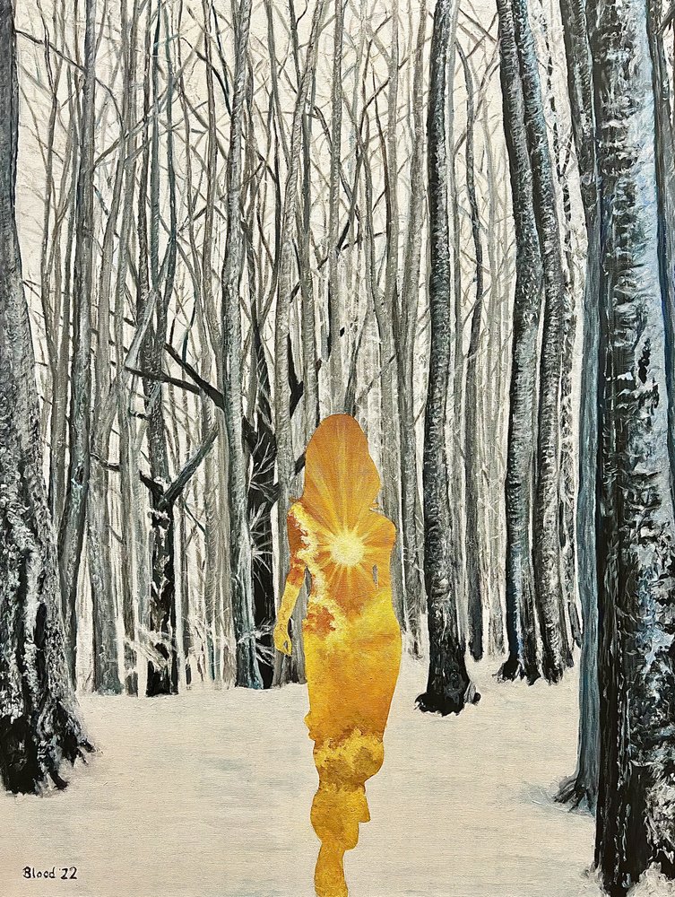 Gouden vrouw in het winterbos door Tom Blood