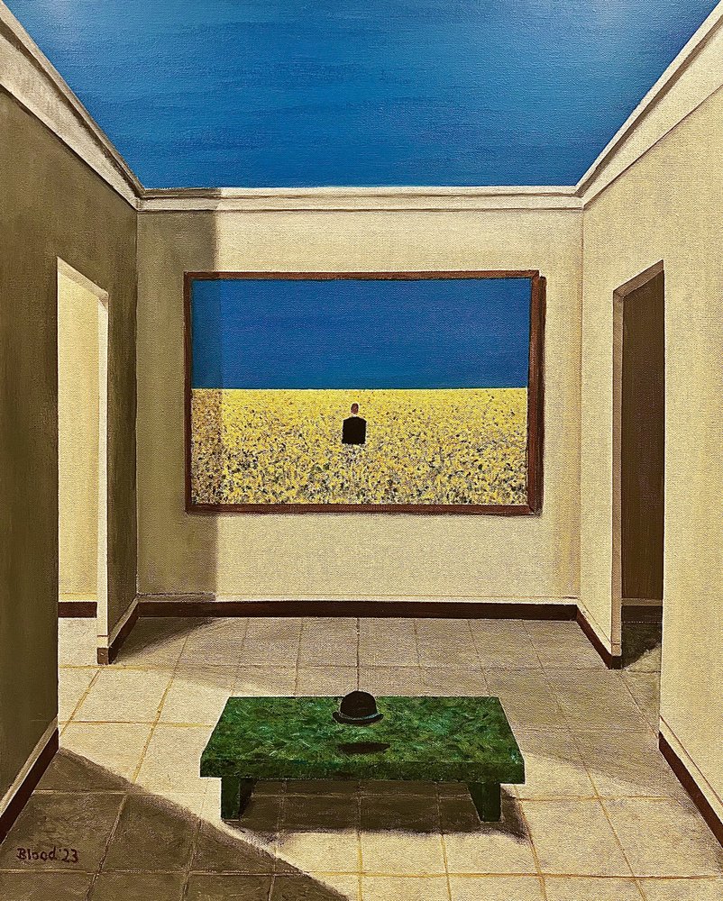 Surrealistische kamer met schilderij door Tom Blood