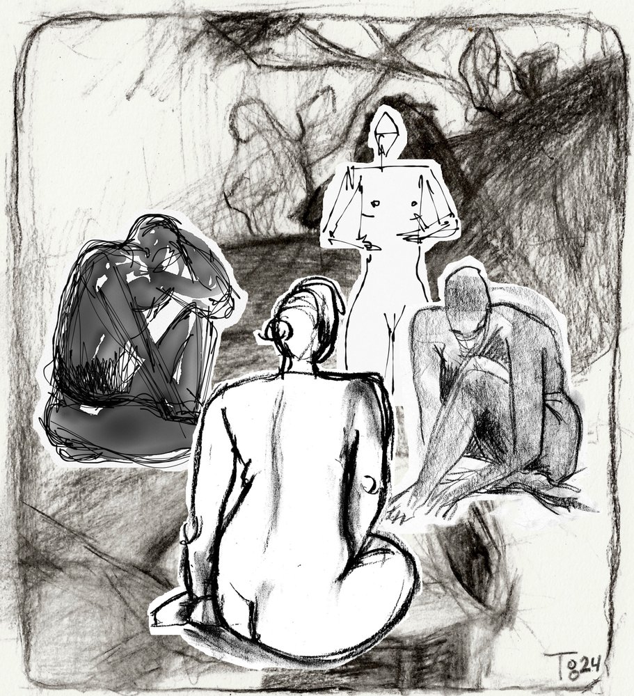 Schets van contemplatieve figuren door Tore Bahnson