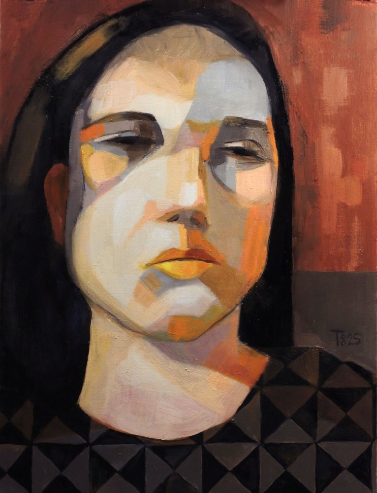 Portret van een peinzende vrouw door Tore Bahnson